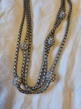 Rhinestone Accent Multi-Strand Necklace – Silver Tone